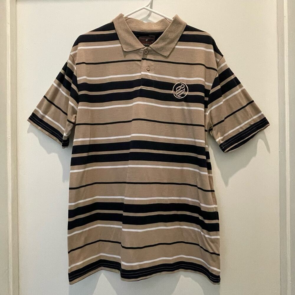 Red Ape Striped Button Collared Casual Short Sleeve Shirt Medium